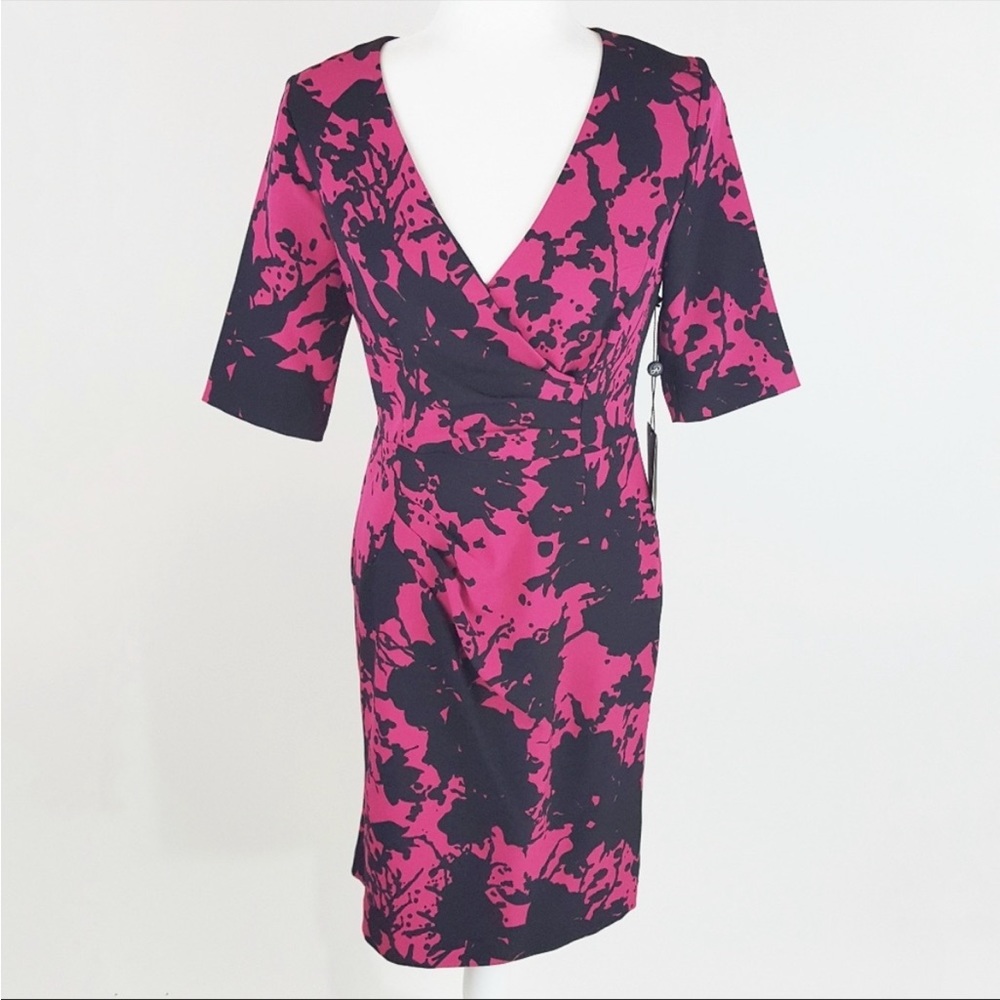 Adrianna Papell Abstract Printed Knee Length Dress Size 6 Sangria Pink Black